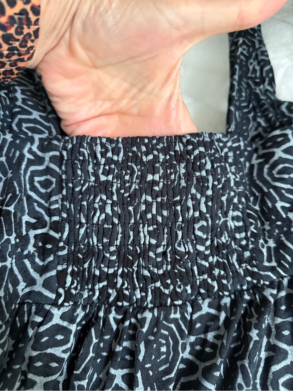 Fresh Produce Black Gray Abstract Smocked Maxi Dress L Made in USA - Picture 4 of 6